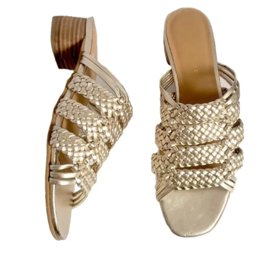 Salt + Umber Womens Riviera Braided Slide Heel Sandals EU 39 US 8 Gold EUC
